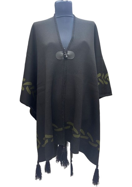 Akmoda Kalın Kışlık Triko Uzun Bayan Panço