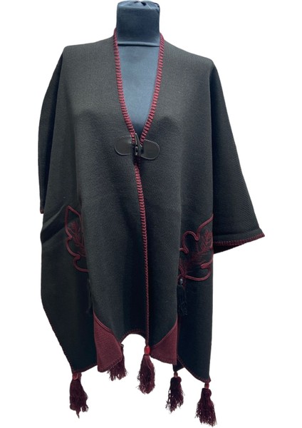 Akmoda Kalın Kışlık Triko Uzun Bayan Panço