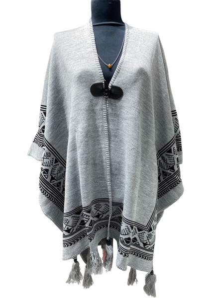 Akmoda Kalın Kışlık Triko Uzun Bayan Panço