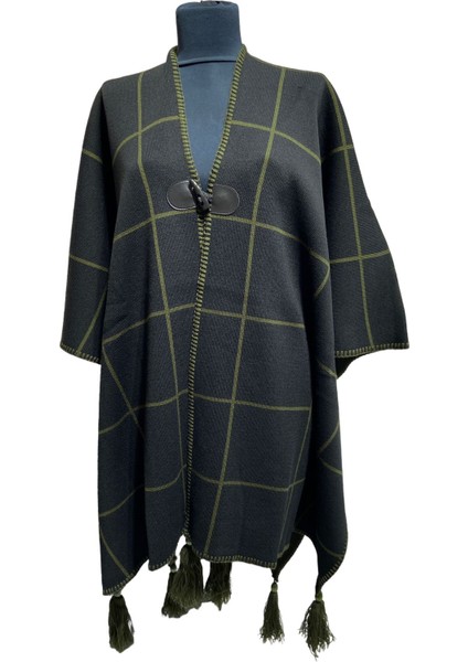 Akmoda Kalın Kışlık Triko Uzun Bayan Panço