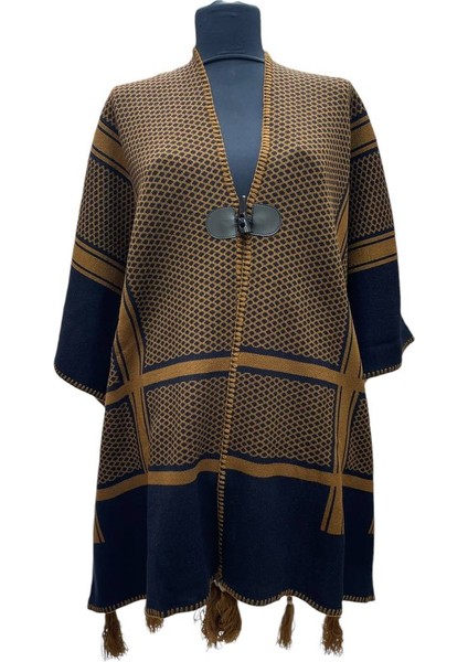 Akmoda Kalın Kışlık Triko Uzun Bayan Panço