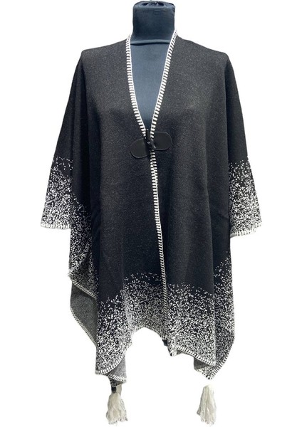 Akmoda Kalın Kışlık Triko Uzun Bayan Panço