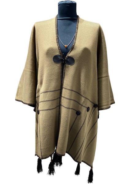 Akmoda Kalın Kışlık Triko Uzun Bayan Panço