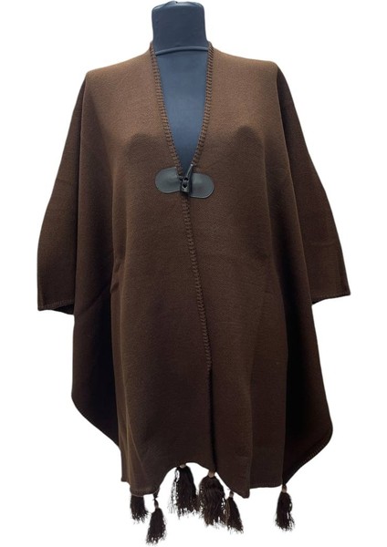 Akmoda Kalın Kışlık Triko Uzun Bayan Panço