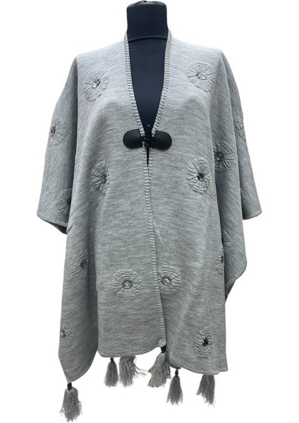 Akmoda Kalın Kışlık Triko Uzun Bayan Panço