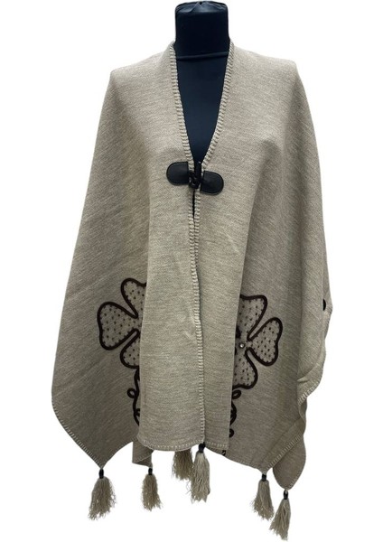 Akmoda Kalın Kışlık Triko Uzun Bayan Panço