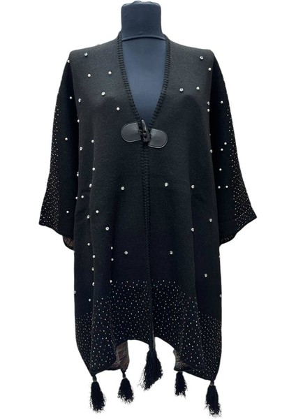 Akmoda Kalın Kışlık Triko Uzun Bayan Panço