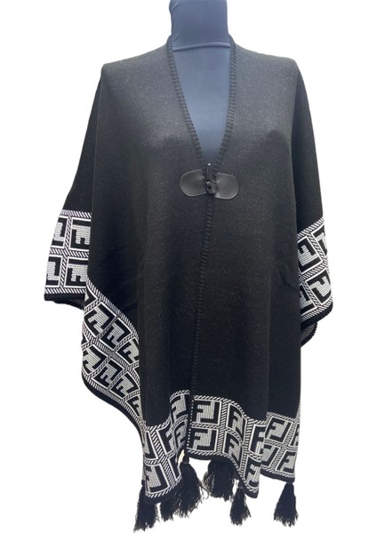 Akmoda Kalın Kışlık Triko Uzun Bayan Panço