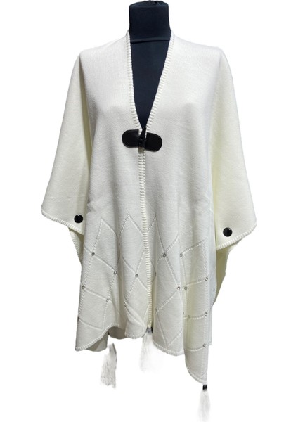 Akmoda Kalın Kışlık Triko Uzun Bayan Panço