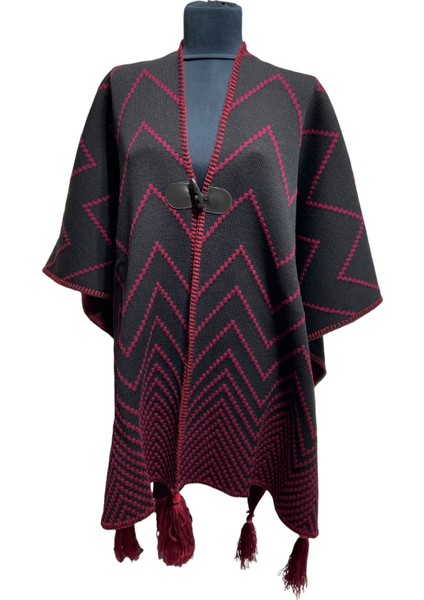 Akmoda Kalın Kışlık Triko Uzun Bayan Panço