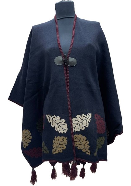 Akmoda Kalın Kışlık Triko Uzun Bayan Panço