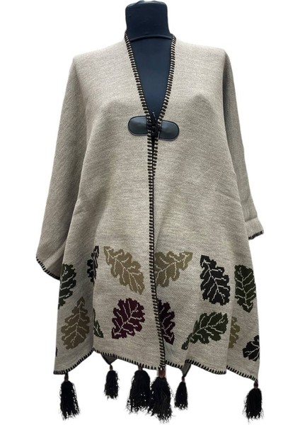 Akmoda Kalın Kışlık Triko Uzun Bayan Panço