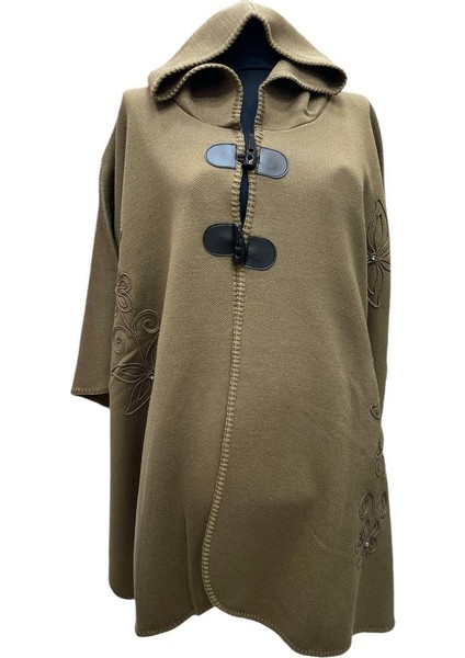 Akmoda Kalın Kışlık Triko Uzun Bayan Panço