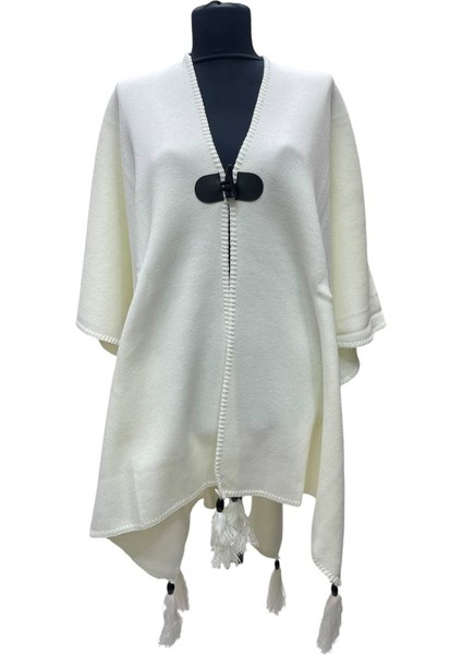 Akmoda Kalın Kışlık Triko Uzun Bayan Panço