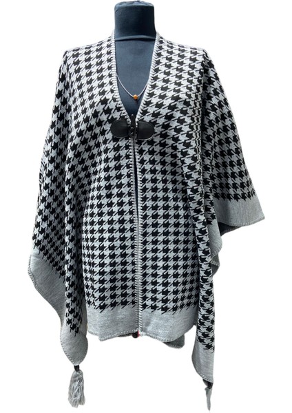 Akmoda Kalın Kışlık Triko Uzun Bayan Panço