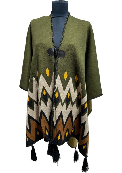 Akmoda Kalın Kışlık Triko Uzun Bayan Panço