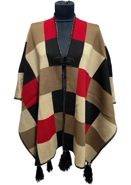 Akmoda Kalın Kışlık Triko Uzun Bayan Panço