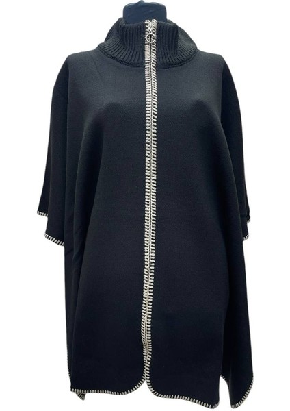 Akmoda Kalın Kışlık Triko Uzun Bayan Panço