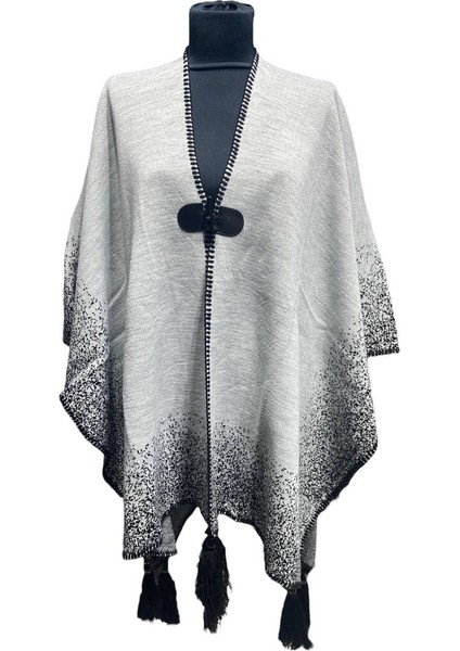 Akmoda Kalın Kışlık Triko Uzun Bayan Panço