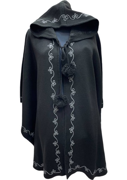 Akmoda Kalın Kışlık Triko Uzun Bayan Panço