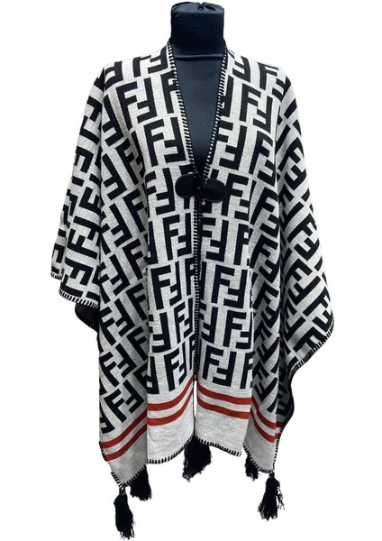 Akmoda Kalın Kışlık Triko Uzun Bayan Panço