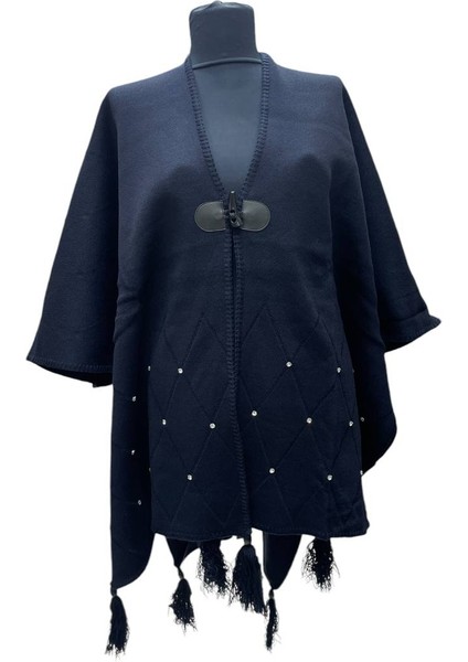 Akmoda Kalın Kışlık Triko Uzun Bayan Panço