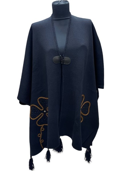Akmoda Kalın Kışlık Triko Uzun Bayan Panço