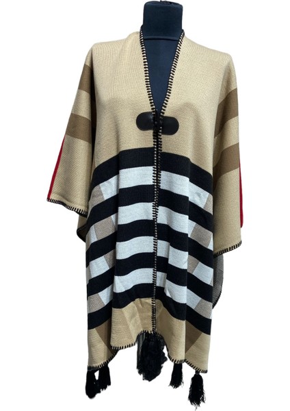 Akmoda Kalın Kışlık Triko Uzun Bayan Panço