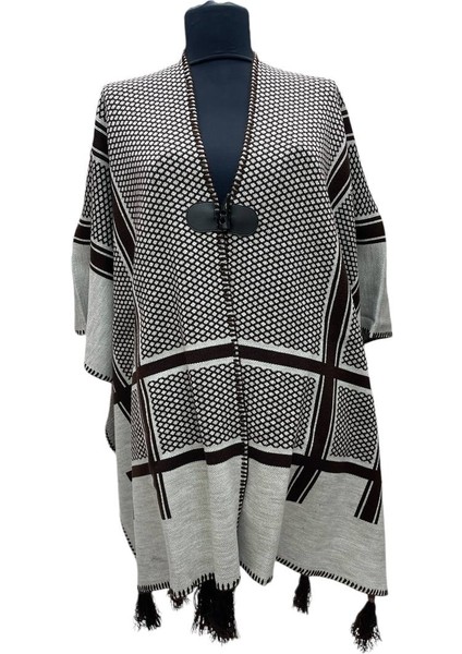 Akmoda Kalın Kışlık Triko Uzun Bayan Panço