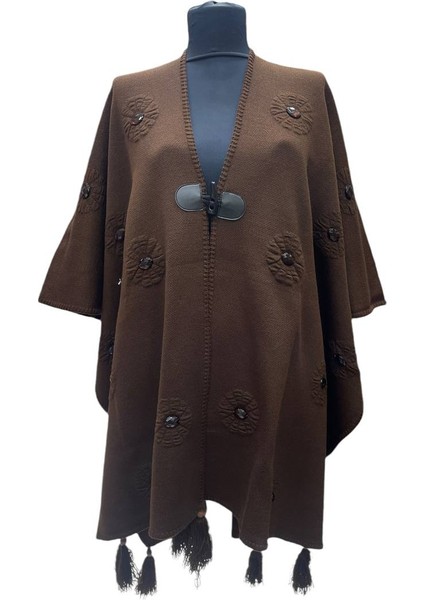 Akmoda Kalın Kışlık Triko Uzun Bayan Panço