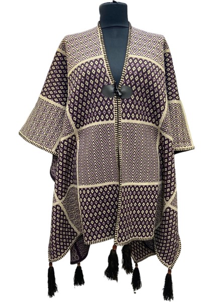 Akmoda Kalın Kışlık Triko Uzun Bayan Panço