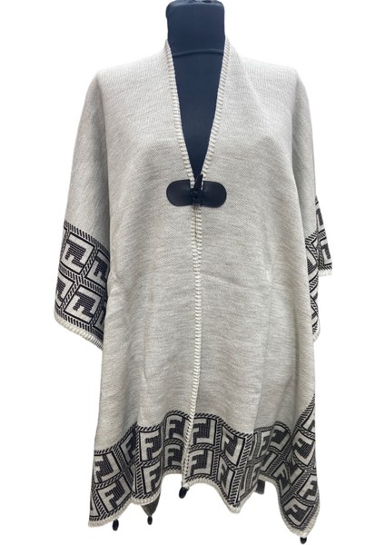 Akmoda Kalın Kışlık Triko Uzun Bayan Panço