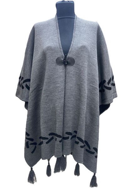 Akmoda Kalın Kışlık Triko Uzun Bayan Panço