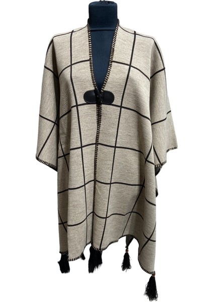 Akmoda Kalın Kışlık Triko Uzun Bayan Panço