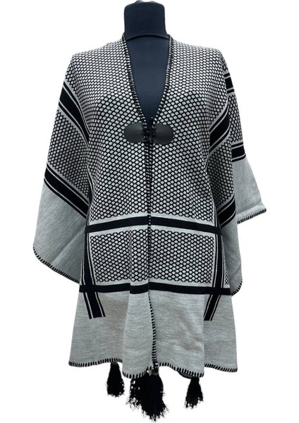 Akmoda Kalın Kışlık Triko Uzun Bayan Panço