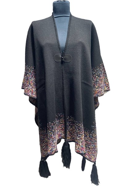 Akmoda Kalın Kışlık Triko Uzun Bayan Panço