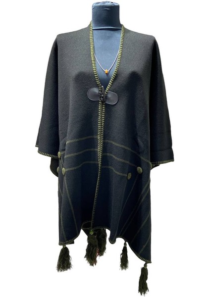 Akmoda Kalın Kışlık Triko Uzun Bayan Panço