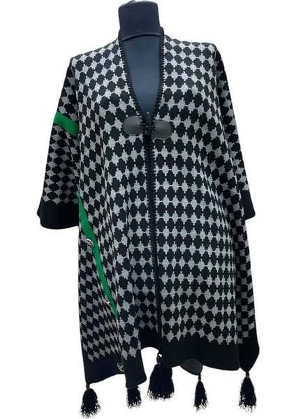 Akmoda Kalın Kışlık Triko Uzun Bayan Panço