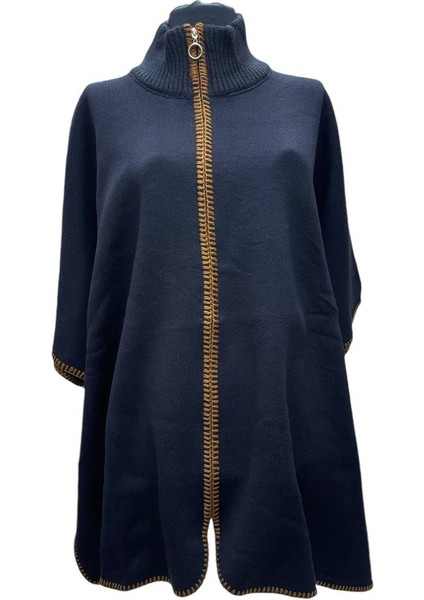 Akmoda Kalın Kışlık Triko Uzun Bayan Panço