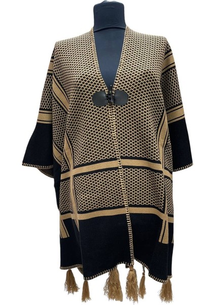 Akmoda Kalın Kışlık Triko Uzun Bayan Panço