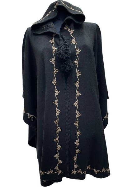 Akmoda Kalın Kışlık Triko Uzun Bayan Panço