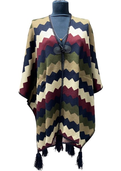 Akmoda Kalın Kışlık Triko Uzun Bayan Panço