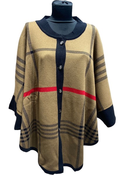 Akmoda Kalın Kışlık Triko Uzun Bayan Panço