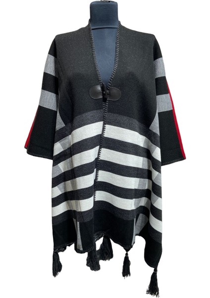 Akmoda Kalın Kışlık Triko Uzun Bayan Panço