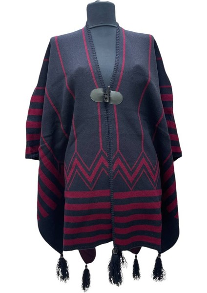 Akmoda Kalın Kışlık Triko Uzun Bayan Panço