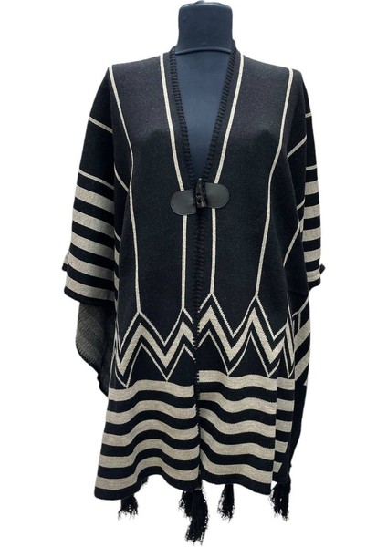 Akmoda Kalın Kışlık Triko Uzun Bayan Panço