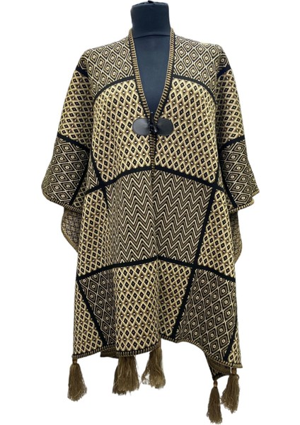 Akmoda Kalın Kışlık Triko Uzun Bayan Panço