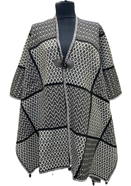 Akmoda Kalın Kışlık Triko Uzun Bayan Panço