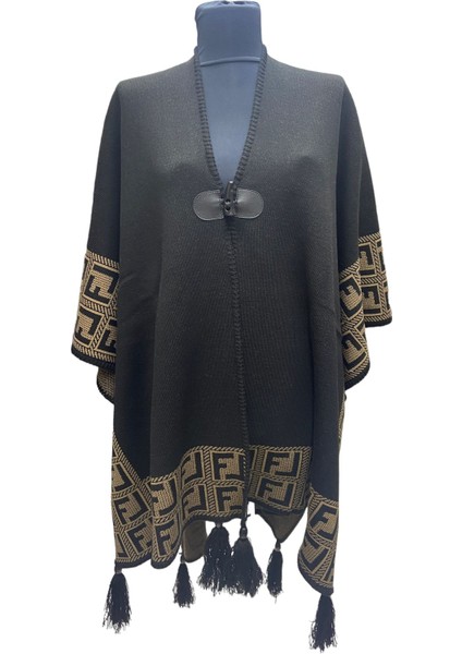 Akmoda Kalın Kışlık Triko Uzun Bayan Panço