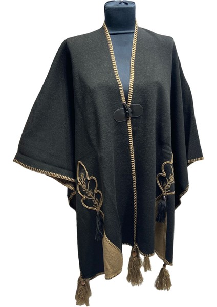 Akmoda Kalın Kışlık Triko Uzun Bayan Panço